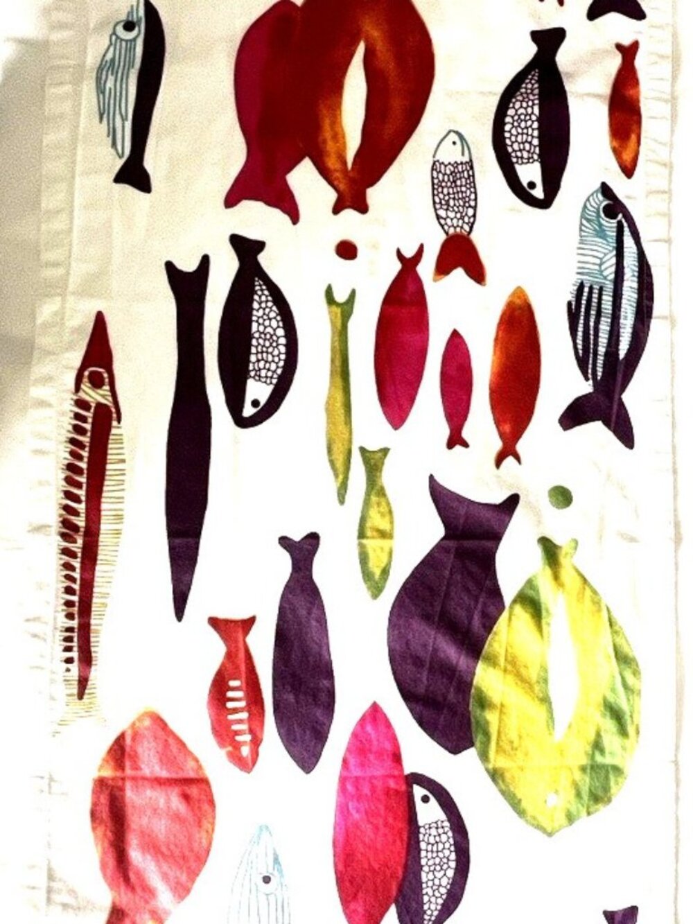 Swimming FISH Table Runner JARDIN D ULYSSE Cotton Coated 20"W x 58"L COLORFUL